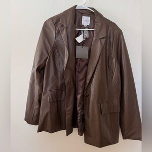 Le Lis | Brown Blazer Faux Leather Jacket | M